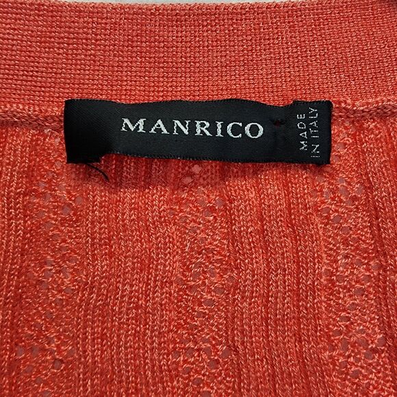 Manrico Italian Cashmere Pink Cardigan Size L Pointelle Knit V-neck Quiet Luxury - Picture 10 of 12